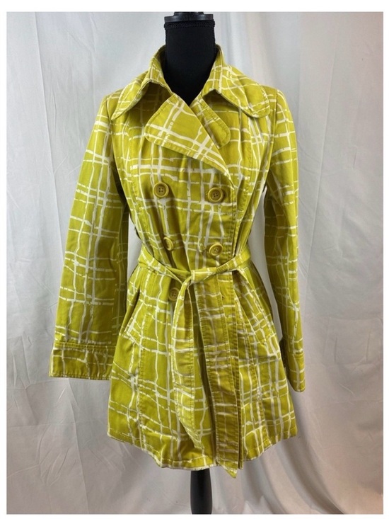 target merona Jackets & Blazers - Women’s Double-Breasted Yellow Plaid Trench Coat